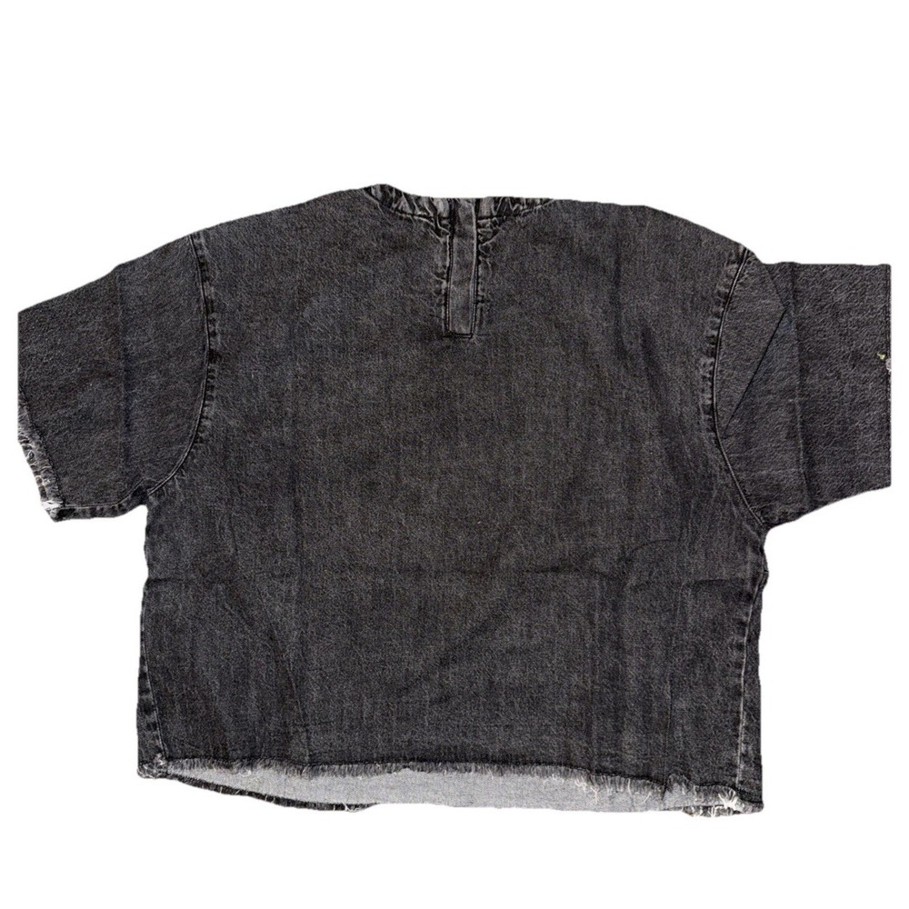 Wildfang Gray Wash Denim Crop Top S Raw Hem Short Sleeve Top Grunge - Picture 4 of 4